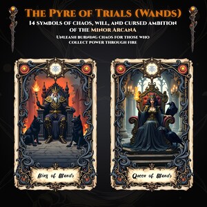 Lot de Tarot Baguettes gothiques PNG | 14 cartes Arcanes mineurs sombres avec des bâtons de crânes et des flammes occultes - idéales pour les autocollants, les tasses et les cliparts