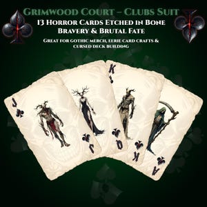 Set di carte da gioco Dark Club Suit PNG / 13 carte da gioco Gothic Club con motivi a teschio e simboli occulti - ideali per adesivi, tazze e clipart