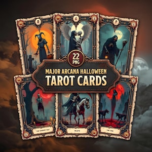 Zestaw Halloween Tarot PNG: 22 karty Wielkich Arkanów Gotyckich, Horror Clipart