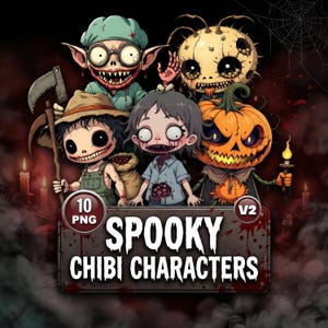 Chibi Horror Characters Clipart Set | 10 Creepy Custom Chibi (PNG, Digital Download)