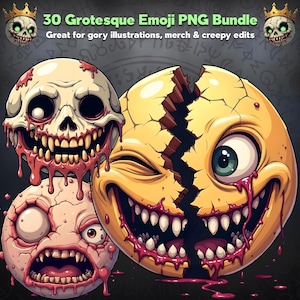 Necrotic Horror Emoji PNG Bundle | Kolekcja makabrycznych emotikonów Clipart | Sztuka cyfrowa do sublimacji, koszulek, naklejek i projektów osobistych