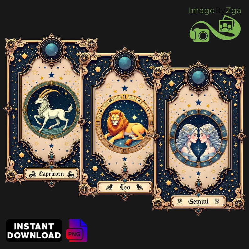Printable Celestial Zodiac Tarot Deck | 12 Astrology Cards (PNG ...