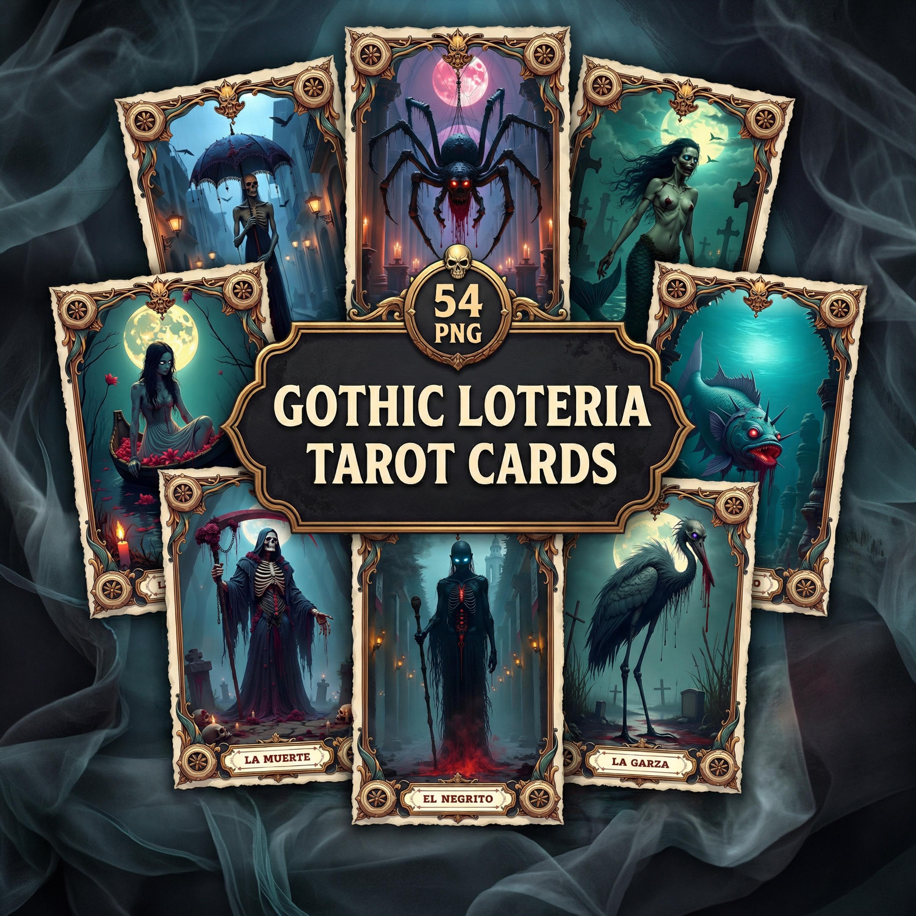 Printable Gothic Loteria Tarot Deck | 54 Santa Muerte Tarot Cards