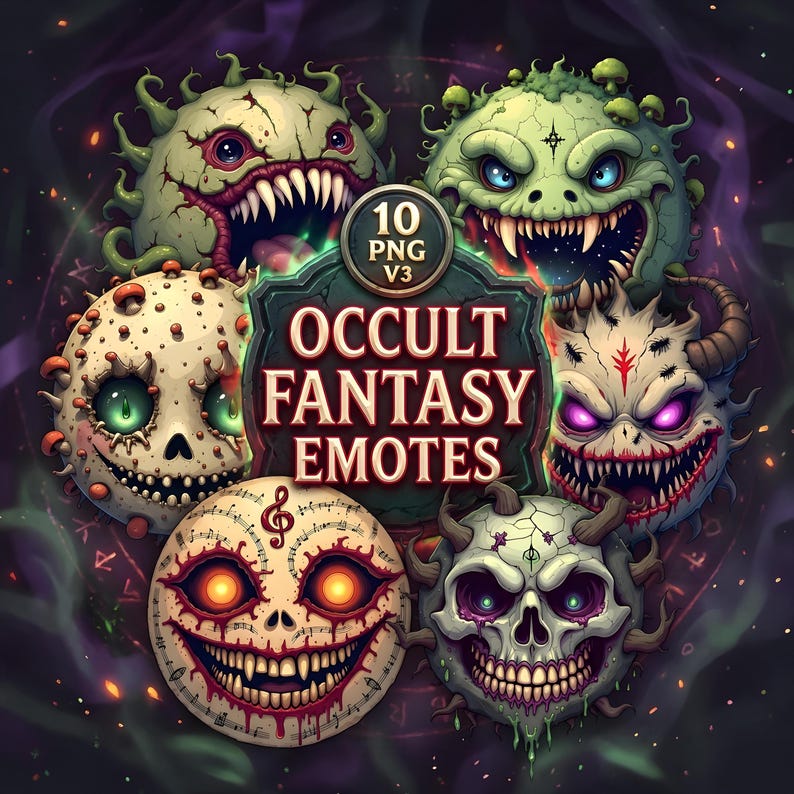 Occult Fantasy Emotes Clipart Set | 10 Gothic Art Emoji (PNG Bundle ...