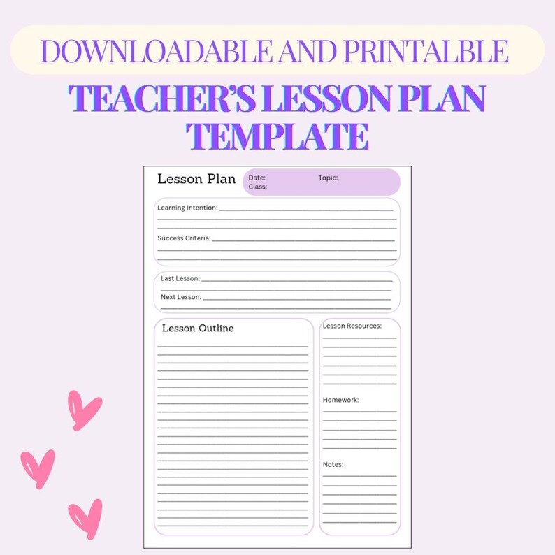 Teacher's Lesson Plan Template - Etsy