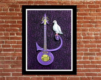 prince art, prince painting,when doves cry, purple rain, R.I.P prince, guitar art,Purple art,signed print,s/n print,white dove art,PRINCE