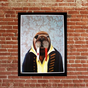 pirate art,walrus ocean art,pop art,home wall decor,original signed print poster,pirate painting,animal art,lowbrow art,nautical sea art