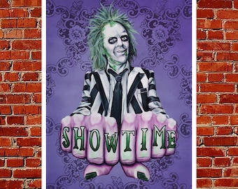 Beetlejuice art, beetlejuice painting,showtime, Tim Burton, knuckle tattoo art,halloween art,signed print,s/n print,beetlejuice 2,pop art