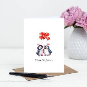 Penguin Couple Greeting Card, Cute anniversary card.