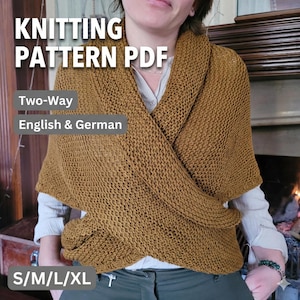Patrón de tejido de chal triangular en PDF, chal para principiantes, cierre de botones, tallas S/M–L/XL (inglés/alemán)