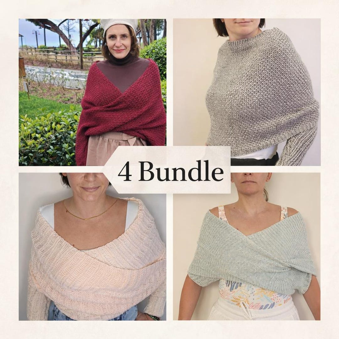 Knitting Pattern Bundle | 4 Easy Knit PDF Patterns | Cardigan Shawl ...