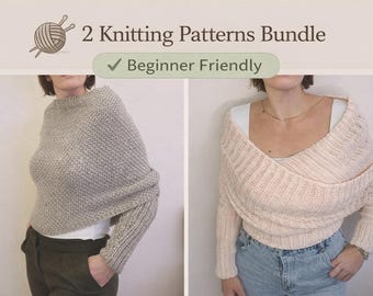 Beginner Knitting Pattern Bundle PDF – Easy Sweater & Wrap Top – 2 Modern Knit Patterns – Instant Download