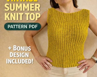 Vintage Short Sleeve Summer Knit Top Pattern – Mercerized Cotton Women’s PDF