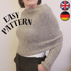 Sweater scarf, knit shawl, textured scarf with sleeves, knitting pattern,  scarf with sleeves, beginner knitting, shawl scarf with sleeves