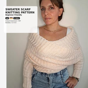 Wzór na sweter-szalik, szalik z rękawami, łatwy szal dla początkujących, wersja angielska i niemiecka (PDF), druty 5 mm