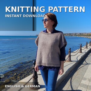 Knit Poncho Pattern PDF | Chunky Boxy Poncho Sweater | Beginner Easy Knit & Purl | Instant Download | English + German