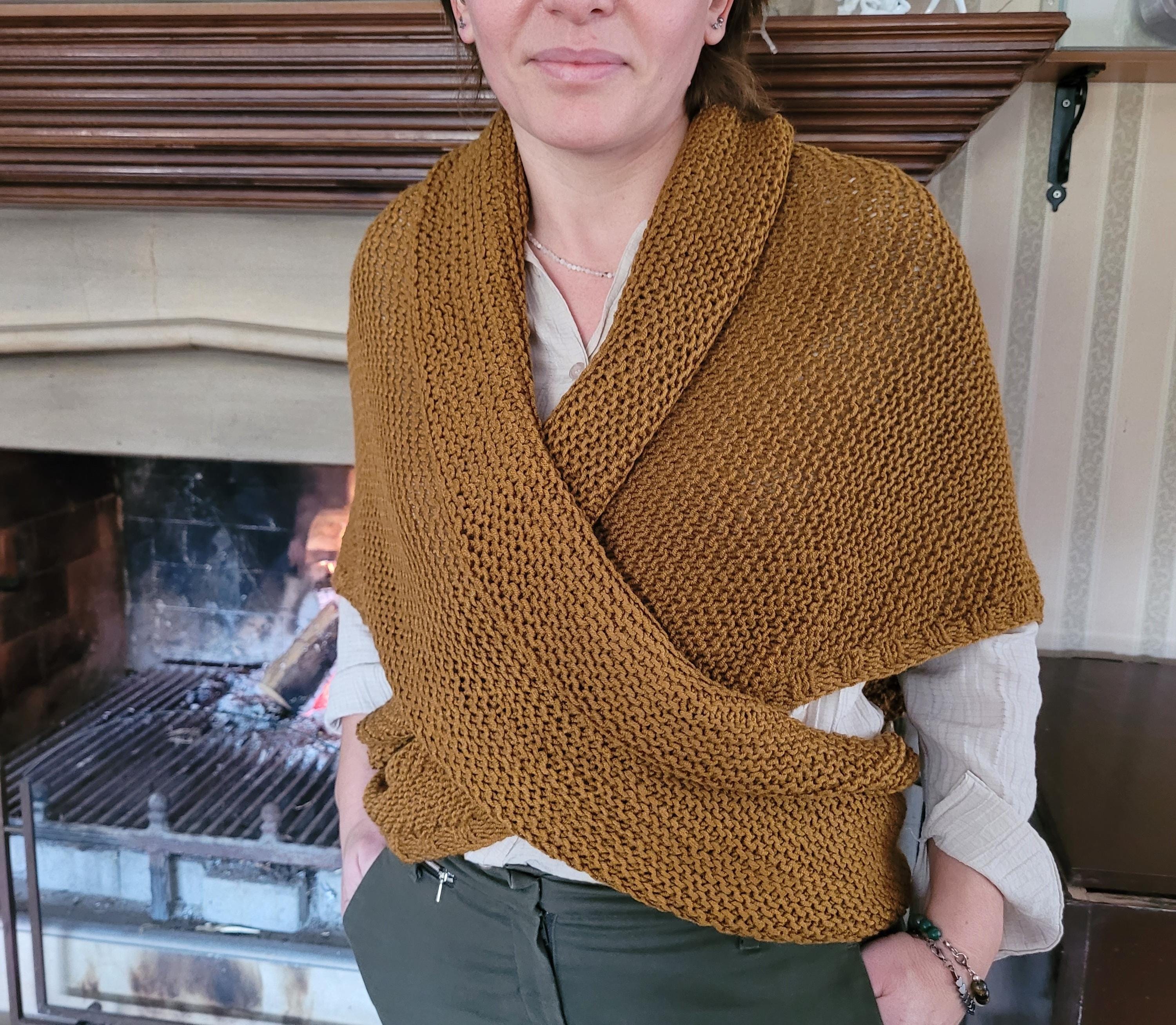 Triangle Shawl Knitting Pattern PDF, Beginner Knit Wrap, Button Closure ...