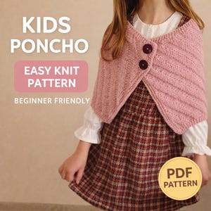 Patron PDF de poncho pour enfant à tricoter – Modèle facile pour débutants : cape, poncho pull enfant, châle à capuche, téléchargement instantané