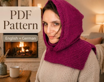 Hooded Cowl Knitting Pattern PDF, Beginner Balaclava / Scoodie, EN + DE, Instant Download