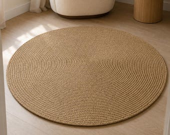 Hand Braided Jute Rope Rug, Custom Round Natural Boho Area Rug