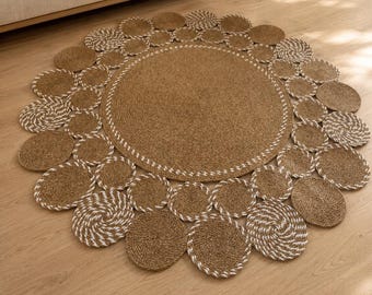 Hand Braided Soft Jute Flower Rug, Custom Round Boho Area Rug