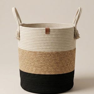 Woven Jute Cotton Rope Laundry Basket, Storage Basket, Neutral Boho Laundry Hamper, Toy Organizer Bin