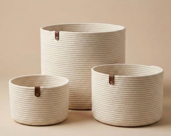Woven Cotton Jute Rope Storage Basket, Natural Home Organizer Bin