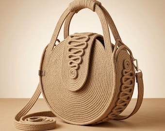 Handwoven Natural Jute Round Bag: Boho Summer Crossbody Purse Artisan Shoulder Bag