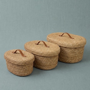 Lidded Storage Basket Set Natural Rope Organizer Boho Home Decor Custom Size Washable Basket