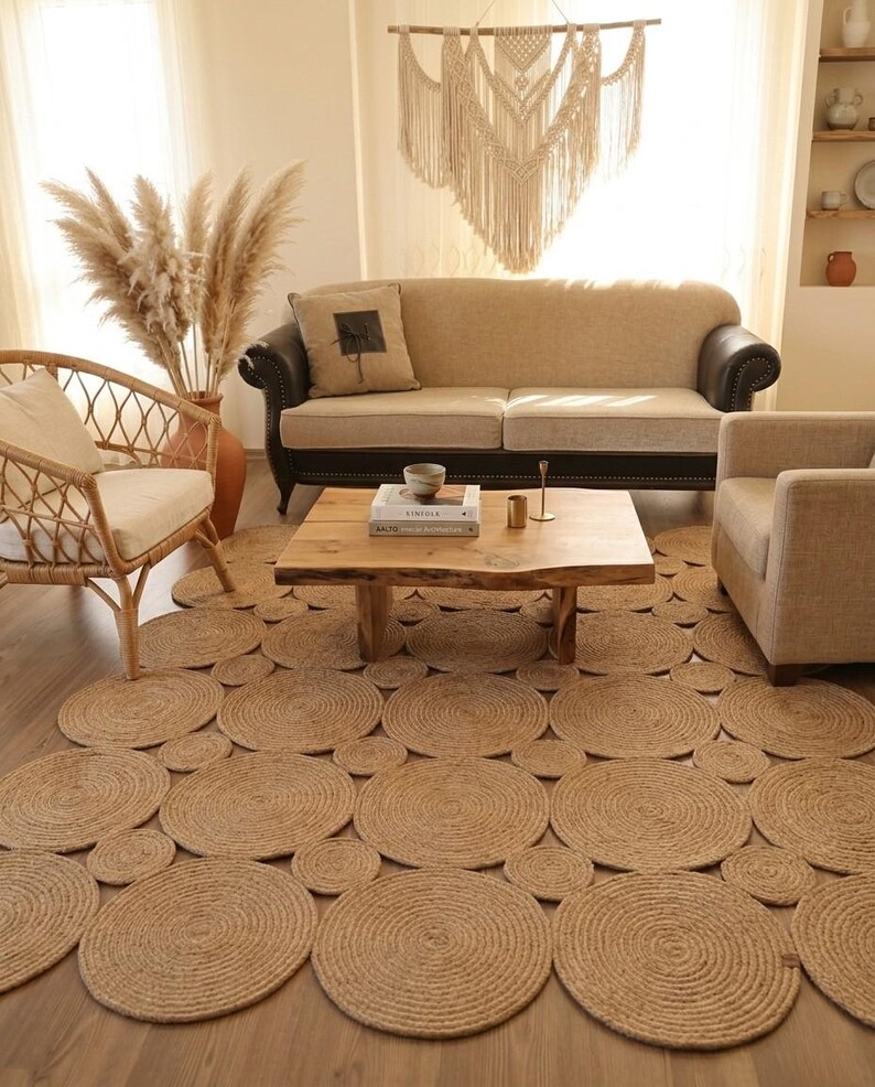 Custom Size Jute Runner Rug | Stain Resistant Pebble Design Hallway & Kitchen Runner | Boho Natural Fiber Easy Clean Rug | Rustic Decor image 2