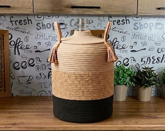 Couvercle pour pichet d'eau de 5 gallons | Panier distributeur en corde tressée avec couvercle amovible