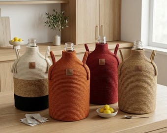 Jute Water Bottle Sleeve, 5 Gallon Carboy Cover, Rustic Boho Burlap Jug Cozy