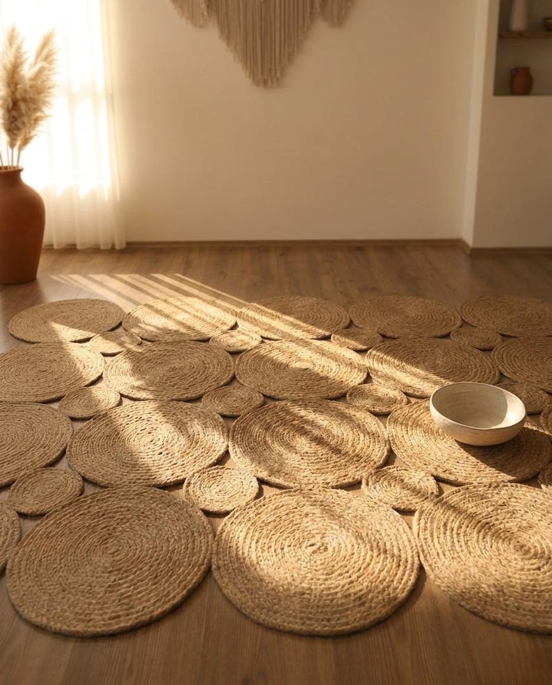 Custom Size Jute Runner Rug | Stain Resistant Pebble Design Hallway & Kitchen Runner | Boho Natural Fiber Easy Clean Rug | Rustic Decor image 4