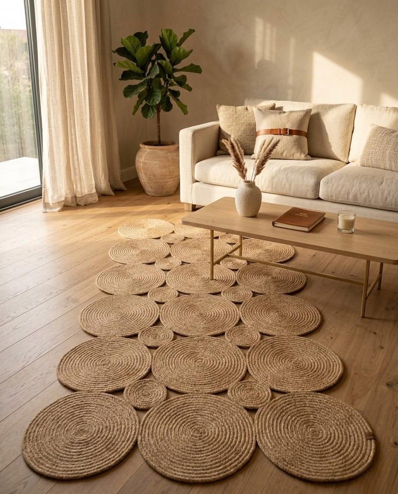 Custom Size Jute Runner Rug | Stain Resistant Pebble Design Hallway & Kitchen Runner | Boho Natural Fiber Easy Clean Rug | Rustic Decor image 9