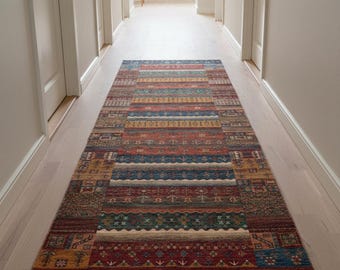 Washable Turkish Runner Rug, Vintage Kilim Patchwork, Non-Slip, Pet Friendly, Custom Size