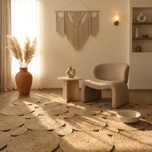 Custom Size Jute Runner Rug | Stain Resistant Pebble Design Hallway & Kitchen Runner | Boho Natural Fiber Easy Clean Rug | Rustic Decor image 3
