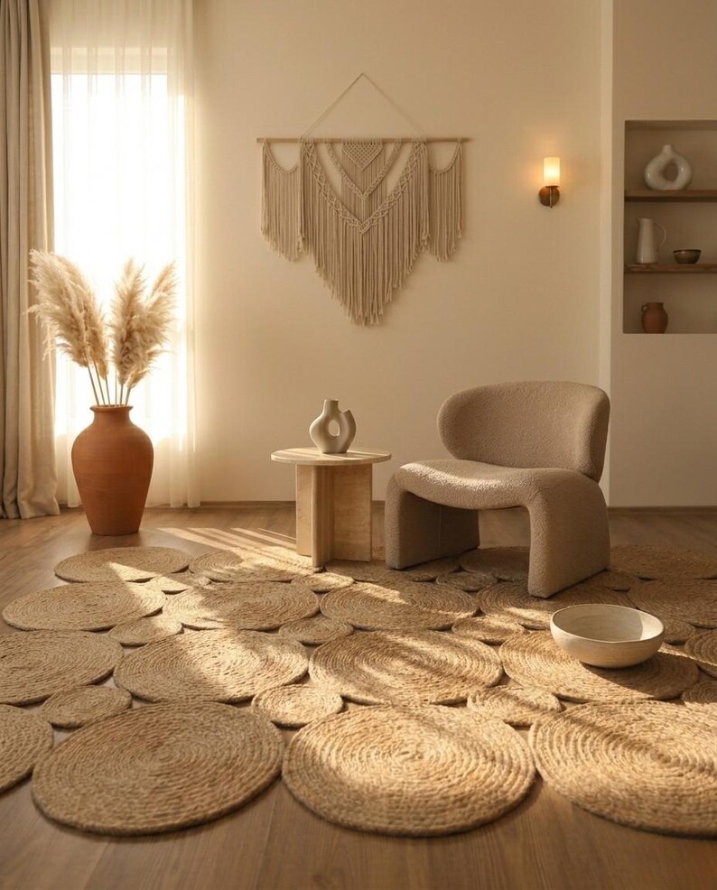 Custom Size Jute Runner Rug | Stain Resistant Pebble Design Hallway & Kitchen Runner | Boho Natural Fiber Easy Clean Rug | Rustic Decor image 3