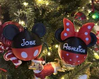 Personalized Mickey & Minnie Head Ornaments | Customizable Disney Decor | Perfect Gift for Disney Couples, Disney Lovers, Disney Family