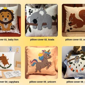 Funda de almohada con diseño de ponche para habitación infantil y guardería, diseño de animales adorables, cojín decorativo, decoración Montessori, lista de diseños múltiples