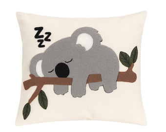 Decorative Punch Embroidered Koala Throw Pillow Cover – Kids&#39; Room Decoration, Home Gift, Birthday Gift (43 x 43 cm | 17x17 inches)