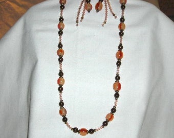 Peach and Bronze Necklace and Earrings Set