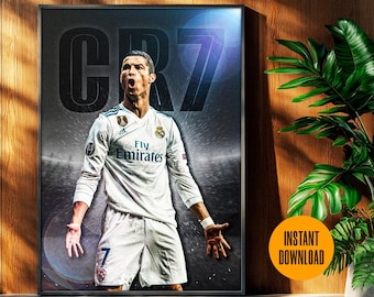 Cristiano Ronaldo Poster - Real Madrid Fußball Kunstdruck, CR7 Wanddekoration, Geschenk für Ihn, sofortiger digitaler Download, Fußball Wohnkultur