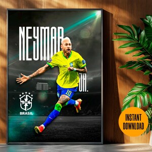 Neymar Brazil Digital Poster | Soccer Wall Art Printable | World Cup Football Decor | Brazil National Team Gift for Fans