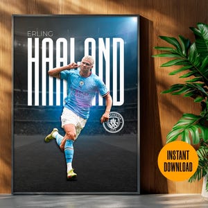 Erling Haaland Man City Digital Poster | Football Wall Art Print | Soccer Printable Decor | Premier League Gift for Fans