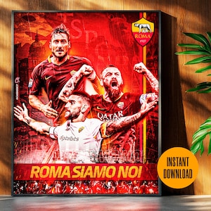 AS Roma Poster, Francesco Totti, De Rossi, Gift for Football Fans, Italy, Sports Poster, roma n
