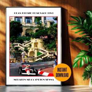 Ayrton Senna Monaco 1989 Digital Poster | McLaren F1 Wall Art | Formula 1 Printable | Racing Decor for Motorsport Fans