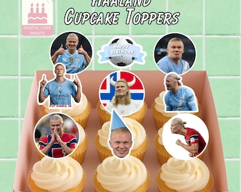 Football Soccer Player Haaland Birthday Cupcake Toppers
