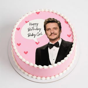 FICHIER NUMÉRIQUE DE QUALITÉ pour décoration de gâteau Pedro Pascal (avec/sans coeurs)