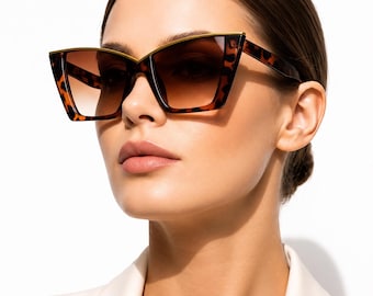 Oversized Butterfly Sunglasses Women, Tortoise Gold Top Bar UV400 Shades,  elegant high-end style sunglasses