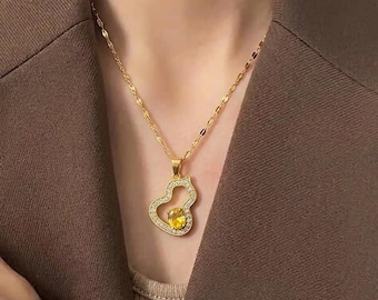 Gold Heart Necklace Crystal Pendant, Romantic Jewelry Gift for Her, Minimalist Love Necklace